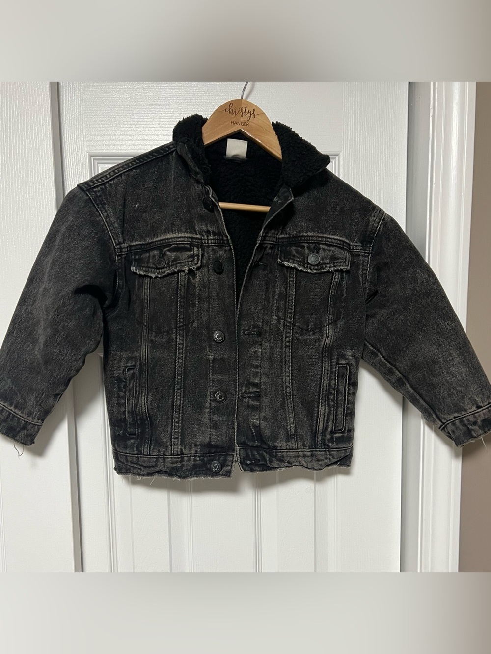 Kids Black Sherpa-Lined Denim Jacket